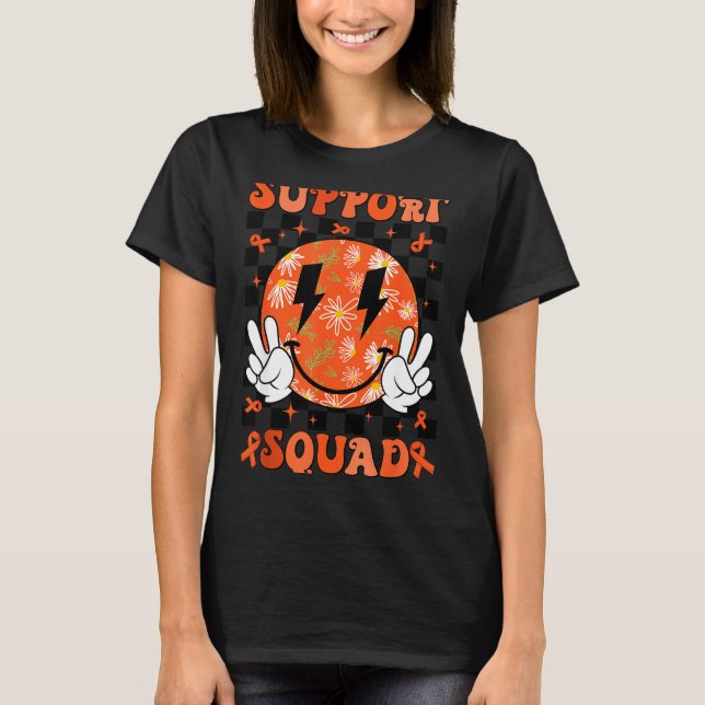 Retro Groovy Support Squad Multiple Sclerosis Oran T-Shirt (Front)