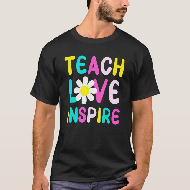 Retro Groovy Teach Love Inspire Teacher Elementary T-Shirt (Front)