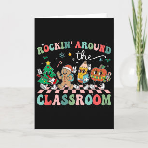 Retro Groovy Teacher Christmas Rockin' Around The Card
