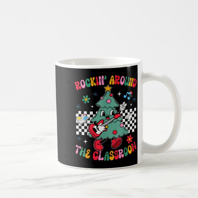 Retro Groovy Teacher Christmas Rockin' Around The  Coffee Mug (Right)