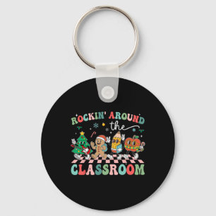Retro Groovy Teacher Christmas Rockin' Around The  Key Ring