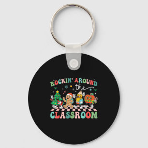 Retro Groovy Teacher Christmas Rockin' Around The  Key Ring