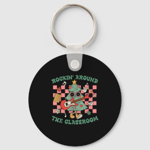Retro Groovy Teacher Christmas Rockin' Around The  Key Ring