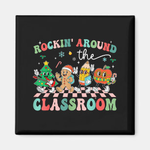 Retro Groovy Teacher Christmas Rockin' Around The  Magnet