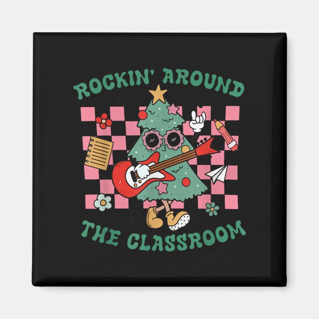 Retro Groovy Teacher Christmas Rockin' Around The  Magnet (Front)