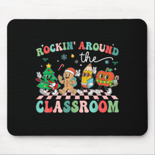 Retro Groovy Teacher Christmas Rockin' Around The  Mouse Pad