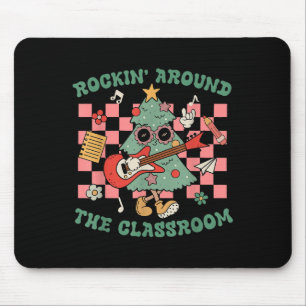 Retro Groovy Teacher Christmas Rockin' Around The  Mouse Pad