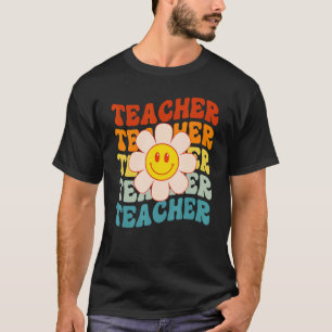 Retro Groovy Teacher Happy Face Cute Daisy Flower  T-Shirt