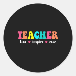 Retro Groovy Teacher Inspirational Back To School  Classic Round Sticker