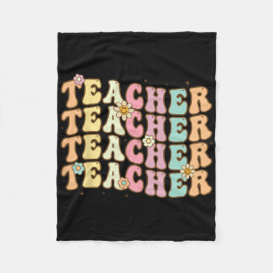 Retro Groovy Teacher Inspirational Colorful Ck To Fleece Blanket