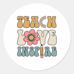 Retro Groovy Teacher Inspirational Happy Ck To Sch Classic Round Sticker