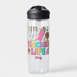 Retro Groovy Teacher Life Tumbler Globe Water Bottle