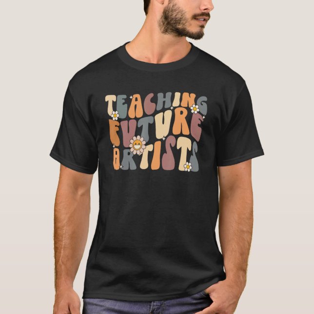 Retro Groovy Teaching Future Artists Back To Schoo T-Shirt (Front)