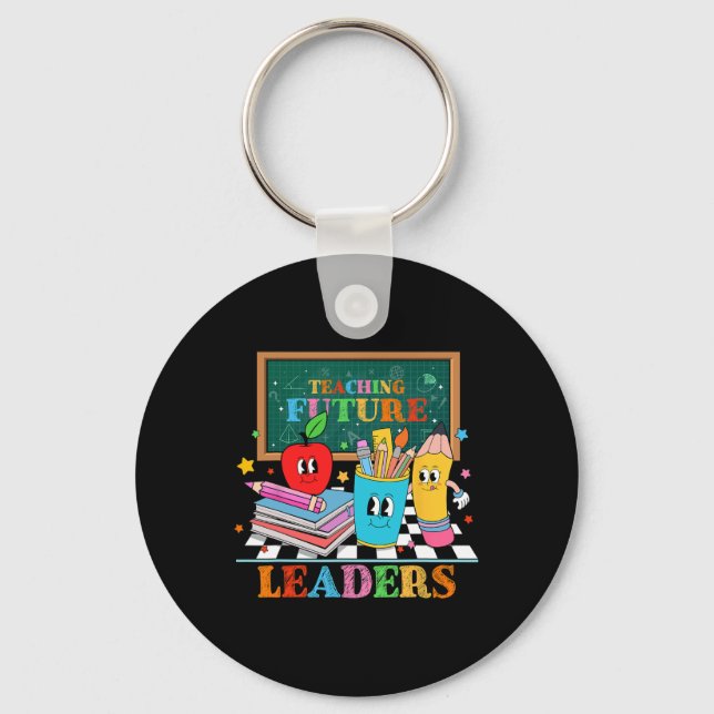 Retro Groovy Teaching Future Leaders Funny Back To Key Ring (Front)