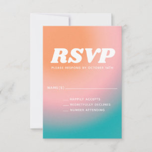 Retro Groovy Teal Pink Coral Abstract Wedding RSVP Card