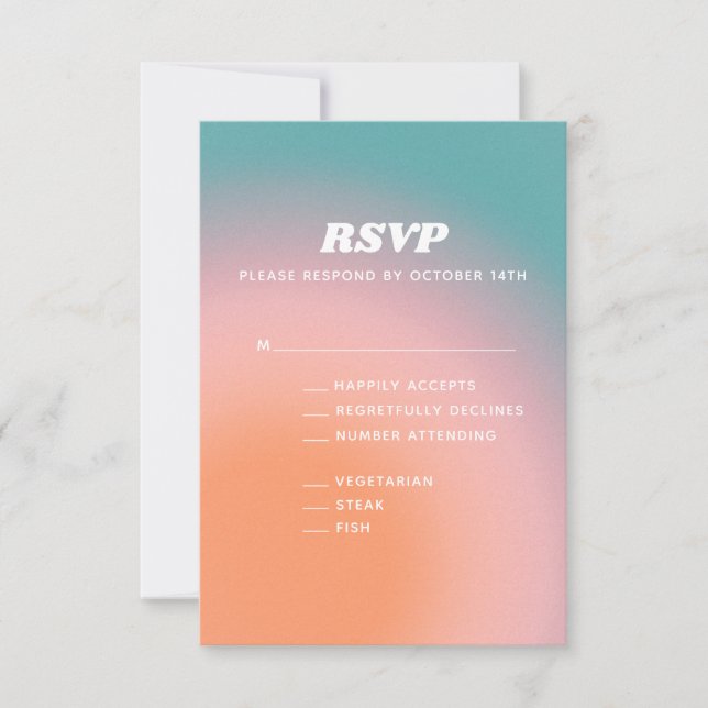 Retro Groovy Teal Pink Orange Abstract Wedding  RSVP Card (Front)