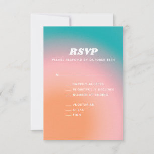 Retro Groovy Teal Pink Orange Abstract Wedding RSVP Card
