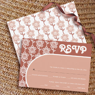 Retro groovy terracotta 70s wedding RSVP Card