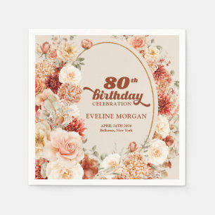 Retro groovy terracotta blush sage 80th birthday napkin