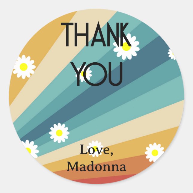Retro Groovy - Thank You Classic Round Sticker (Front)