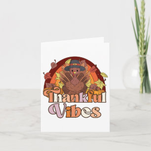 Retro Groovy Thankful Vibes Cute Turkey Fall Thank Card