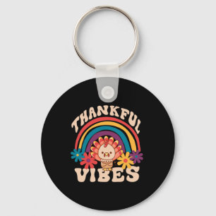 Retro Groovy Thankful Vibes Turkey Fall Funny Than Key Ring