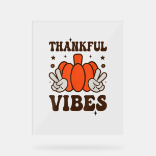 Retro Groovy Thankful Vibes Turkey Fall Thanksgivi Acrylic Sign