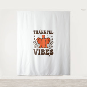 Retro Groovy Thankful Vibes Turkey Fall Thanksgivi Tapestry