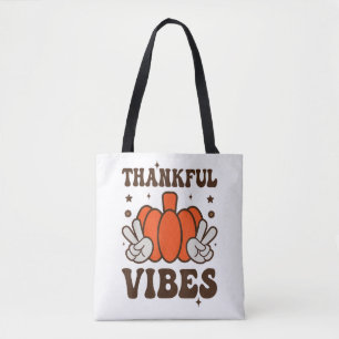 Retro Groovy Thankful Vibes Turkey Fall Thanksgivi Tote Bag