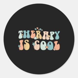 Retro Groovy Therapy Is Cool Mental Health S Aware Classic Round Sticker