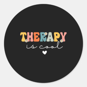 Retro Groovy Therapy Is Cool Mental Health S Aware Classic Round Sticker