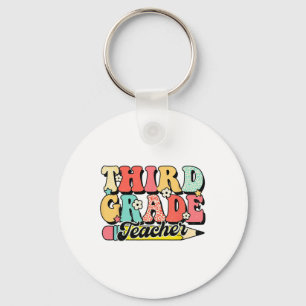Retro Groovy Third Grade Teacher First Day 3rd Gra Key Ring