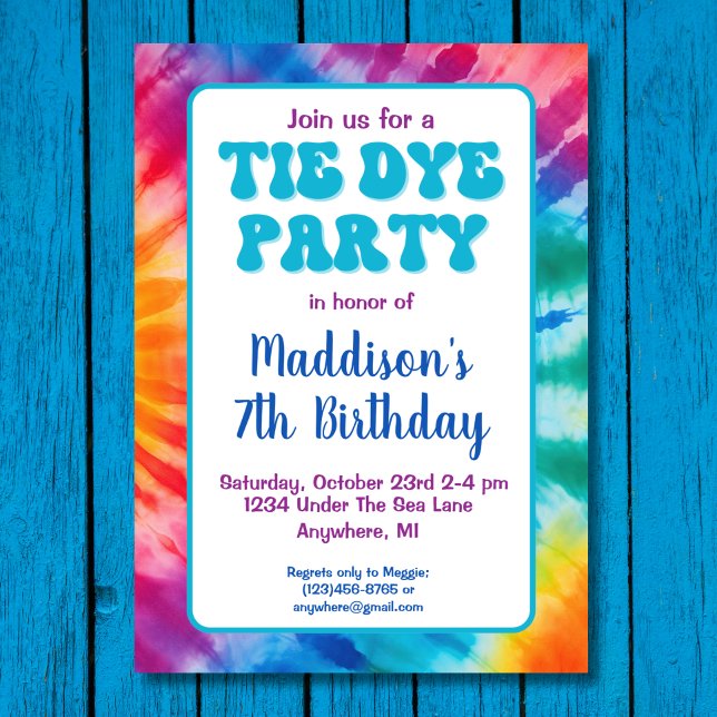 Retro Groovy Tie Die Birthday Invitation (Creator Uploaded)