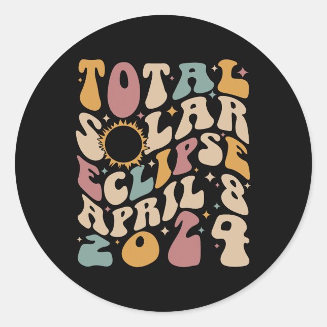 Retro Groovy Total Solar Eclipse April 081  Classic Round Sticker (Front)