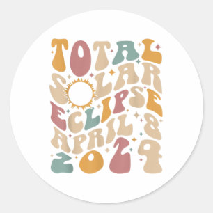 Retro Groovy Total Solar Eclipse April 08 2024 Classic Round Sticker