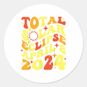 Retro Groovy Total Solar Eclipse April 08 2024 Classic Round Sticker
