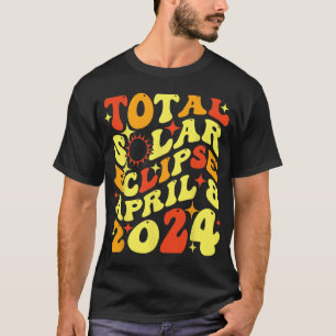 Retro Groovy Total Solar Eclipse April 08 2024 T-Shirt