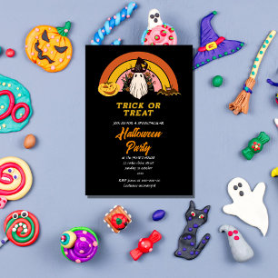 retro groovy  trick or treat halloween party time  invitation