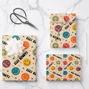 Retro Groovy Trippy Quirky Aesthetic Face Wrapping Paper Sheet