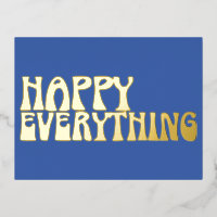 Retro Groovy Typography Happy Everything Blue Gold