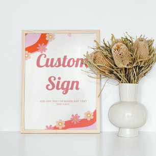 Retro Groovy valentine heart Custom party sign