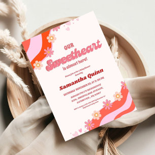 Retro Groovy Valentine Sweetheart Baby Shower  Inv Invitation