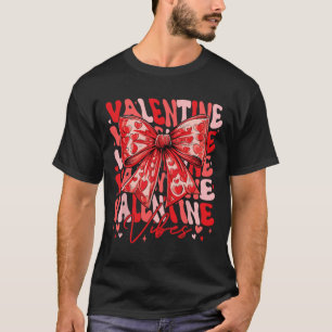 Retro Groovy Valentine Vibes Heart Coquette Bow Wo T-Shirt