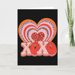 Retro Groovy Valentines Day Dress Hearts Xoxo Rain Card