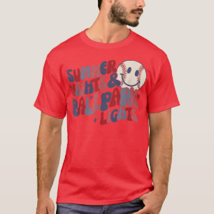 Retro Groovy Vibes Summer Nights Ballpark Lights  T-Shirt