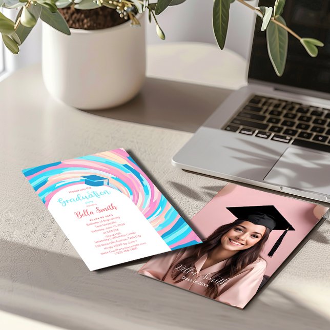 Retro Groovy Vortex Wavy Pastel Graduation  Invitation (Creator Uploaded)