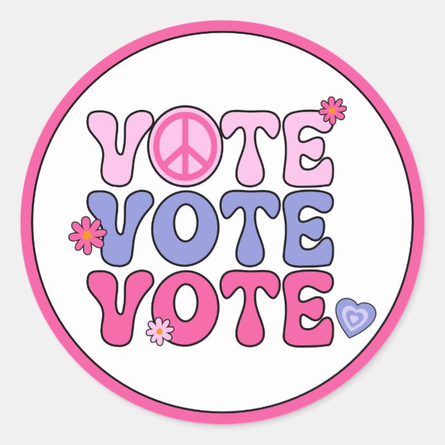 Retro Groovy Vote Classic Round Sticker (Front)