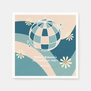 Retro Groovy Wave Disco Ball Daisy Green Birthday Napkin