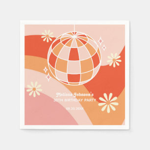 Retro Groovy Wave Disco Ball Daisy Pink Birthday Napkin