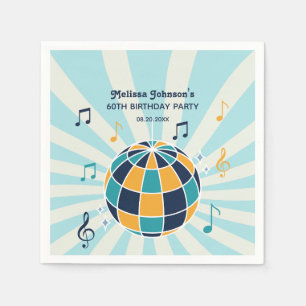Retro Groovy Wave Disco Ball Musical Blue Birthday Napkin